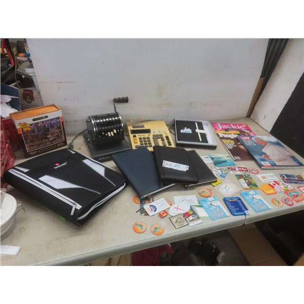 Canon Calculator, Five-Hundred-Piece Puzzle, Day Diaries, Binders, Fridge Magnets,