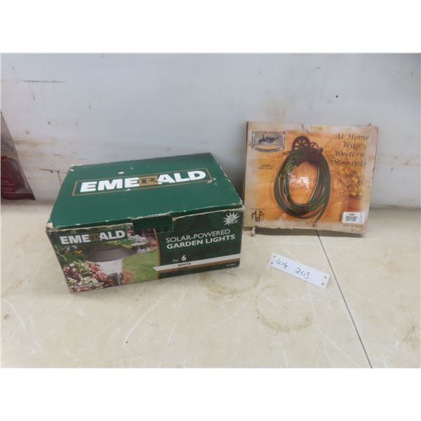New Emerald Six-Pack Solar Garden Lights and Western Look Cast Hose Holder