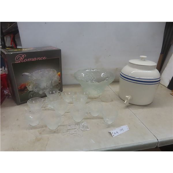Thirteen-Piece Punch Bowl Set and Ceramic Drink Dispenser