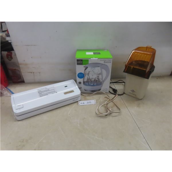 Popcorn Popper, Food Saver, and New Cordless Glass Kettle