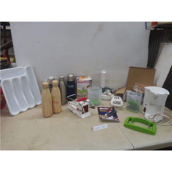B+D Single-Cup Coffee Maker, Two CN Water Bottles, Starfrit Fry Slicer, Apple Corer, Silverware Tra