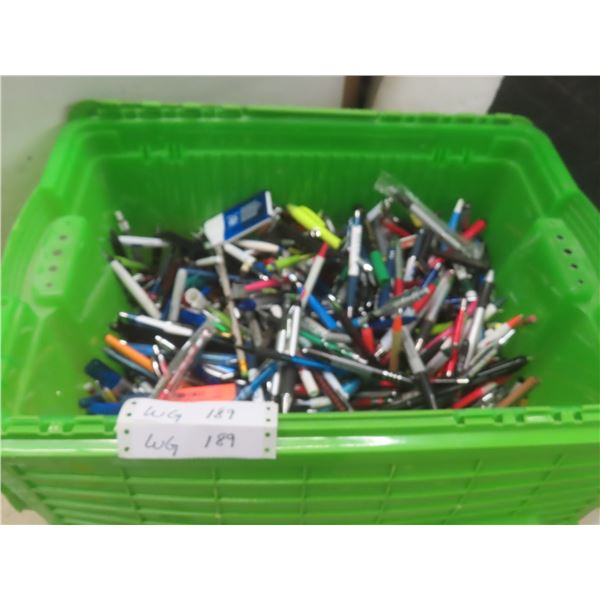 Tote Full of Pens With Advertising and Some Keychains