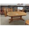 Image 1 : Oak Oval Dining Table With Pedestal, 4 Leaves (10") and Six Matching Chairs