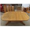 Image 4 : Oak Oval Dining Table With Pedestal, 4 Leaves (10") and Six Matching Chairs