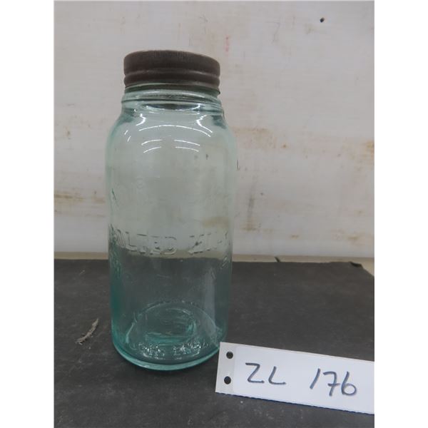 Vintage Horlicks Malted Milk Aqua-Colored Glass Jar