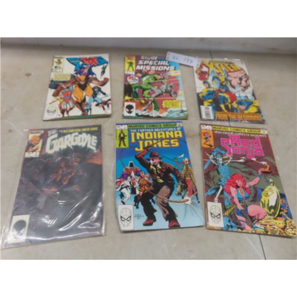 Six Marvel Comics Priced 75 Cents to $1.75 Including G.I. Joe, X-Men, Indiana Jones, and Red Sonja