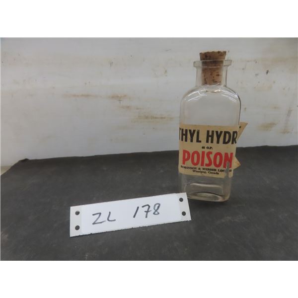 Vintage Poison Bottle Labeled Methyl Hydrate With Cork Stopper