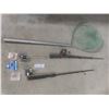 Image 1 : Fishing Rod, Three Reels, Net Needs Repair, Manitoba Master Angler Patch, and Two Button Back Pins
