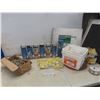Image 1 : Five Cans Blue Spray Paint, Bottle Propane, Staples, Three-Inch Chain Bolts, Siding Screws, and Fou