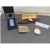Image 1 : Excalibur Wristwatch, Westclox Pocket Watch No Glass, Sperry New Holland Belt Buckle, and Tanita El