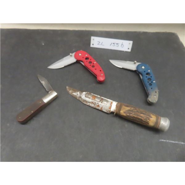 Fixed Blade Knife and Three Folding Knives