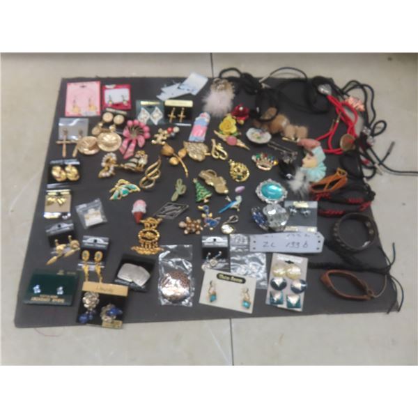 Fashion Jewelry Including Bolos, Earrings, Leather Style Bracelets, and Brooches