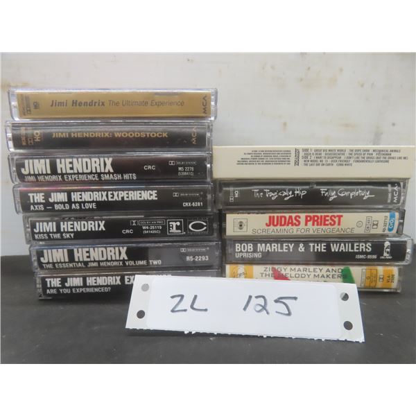 Twelve Rock Cassettes Including Jimi Hendrix, Judas Priest, The Tragically Hip, and Marilyn Manson