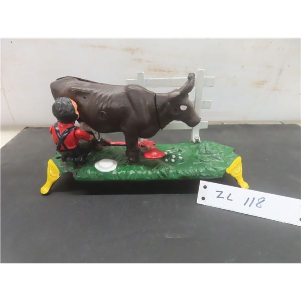 Case Top Coin Bank, Man Milking Cow, , Reproduction