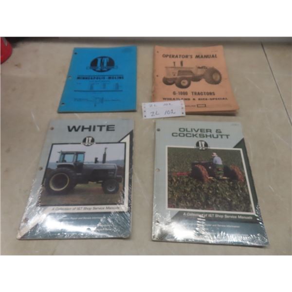 Four Tractor Manuals Including Oliver Cockshutt White Book, Factory Sealed, and Minneapolis-Moline