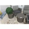 Image 5 : Six Piece Sunroom Or Patio Wicker Style Set - 2 Arm Chairs, 2 Stands, Décor