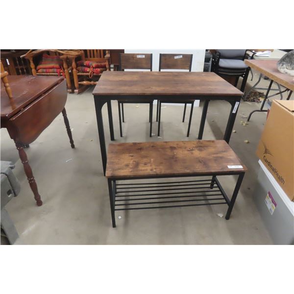 Modern Table With Two Chairs And Bench, 30" x 27 1/2" x 43"