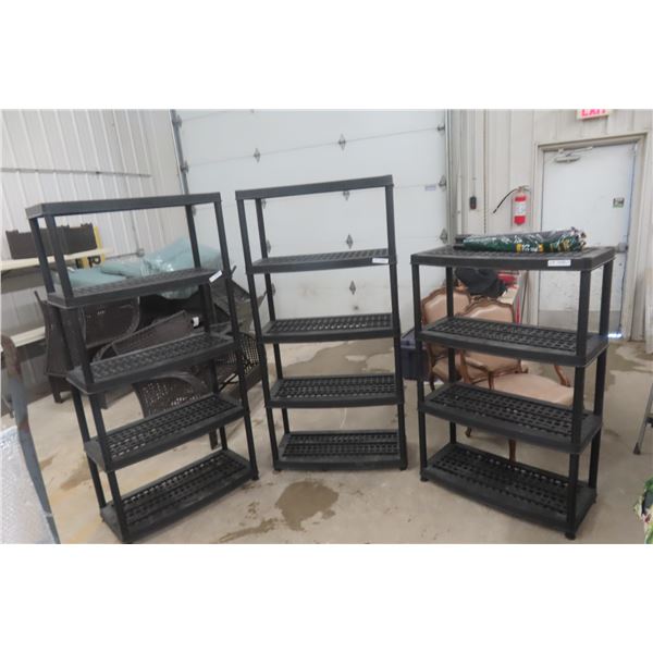 Three Poly Shelving Units, Largest: 70" x 35" x 17 1/2"
