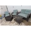 Image 10 : Five Piece Wicker Sunroom Or Patio Set  - 2 Chairs, Coffee Table and Ottaman