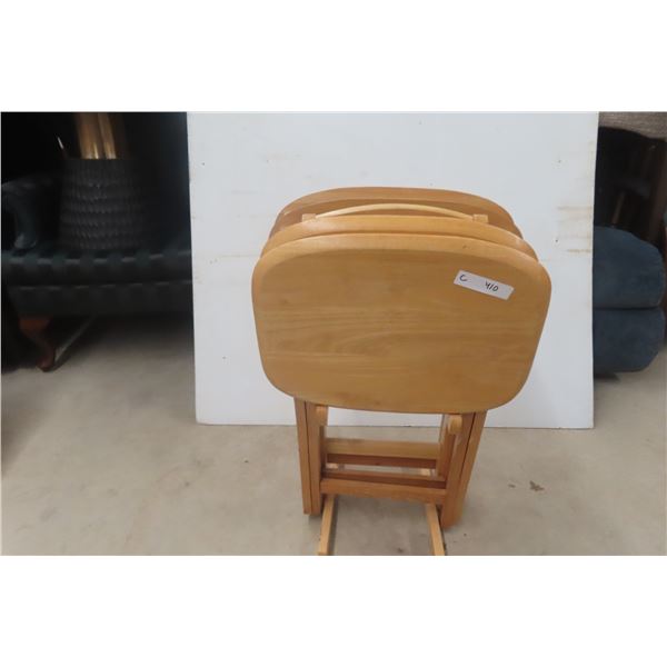 Four Folding Wooden TV Tables In Rack