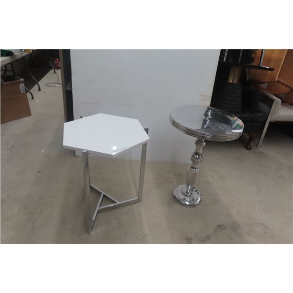 Modern Stand, 24" High, 18" Diameter And Chrome Stand, 27" High, 18" Diameter