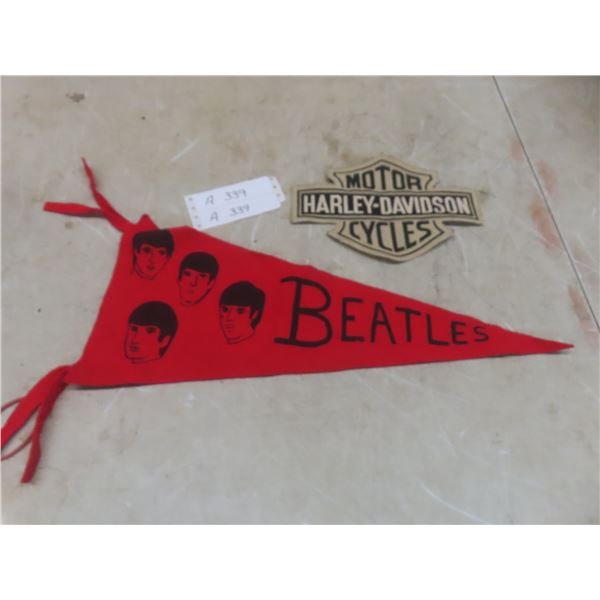 Vtg Beatles Pennant & Harley Davidson Patch