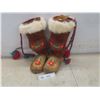 Image 1 : Vtg First Nations Cree Beaded Rabbit Fur Trim Buckskin Moccasins/Mukluks, Soles 10 Inches in Length