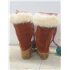 Image 4 : Vtg First Nations Cree Beaded Rabbit Fur Trim Buckskin Moccasins/Mukluks, Soles 10 Inches in Length