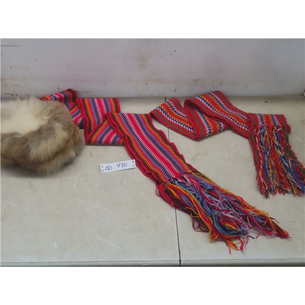 Festival Du Voyageur Lot Incl Real Fur Hat, Size Small, and Two Metis Sashes