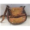 Image 10 : Vtg 1970s Boho Hippie Tooled/Painted Leather Purse w/ Real Fur Change Purse
