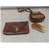 Image 1 : Vtg 1970s Boho Hippie Tooled/Painted Leather Purse w/ Real Fur Change Purse