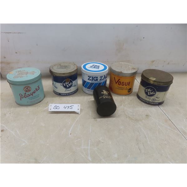 Vtg Lot of Tobacco Tins Incl Zig Zag, Vogue and Players