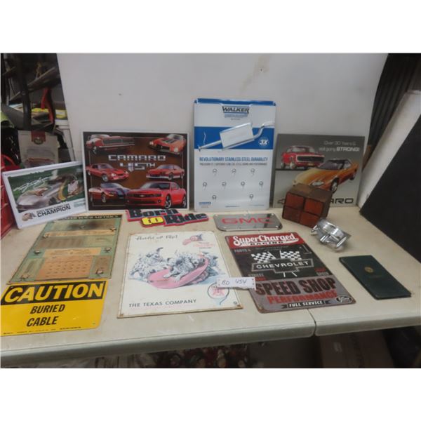 Lot of Vtg Service Station Signs Incl Texaco, Camero and Others