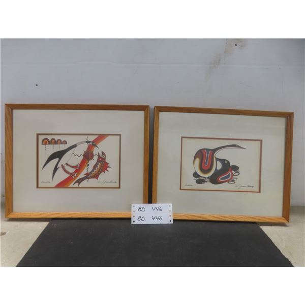 Two Vtg First Nations Jackson Beardy Pro Framed Prints, 15 x 12 Inches