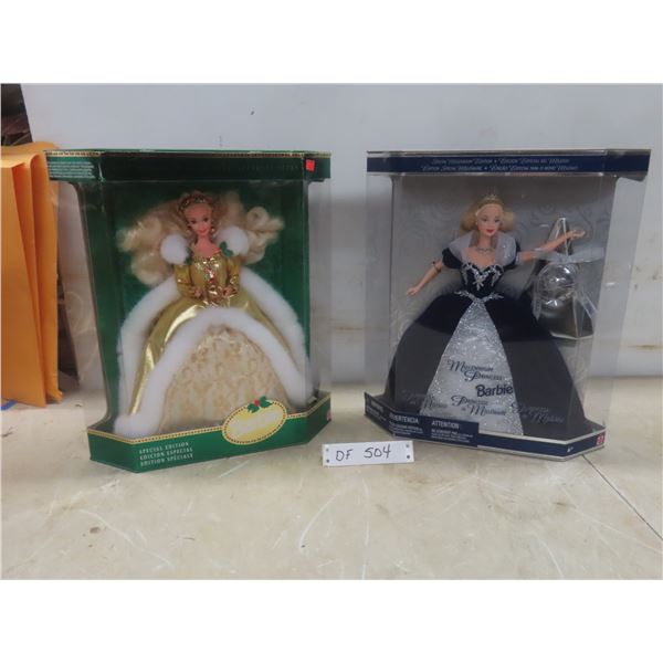 Two Collectible Barbie Dolls: Happy Holidays and Millennium Princess