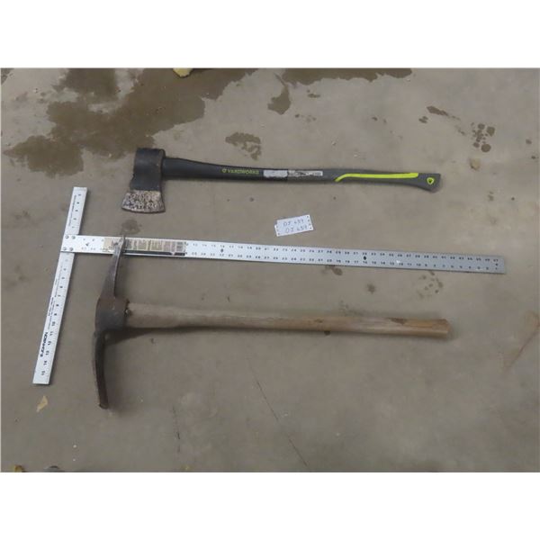 Pick Axe, Yardworks Axe, Aluminum 48" T-Square and Sledge