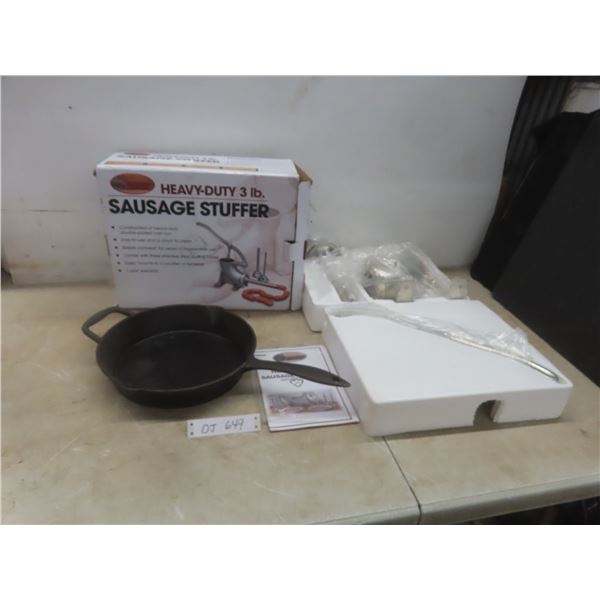 New Heavy Duty Three Pound Sausage Stuffer and Cast Fry Pan, 9"
