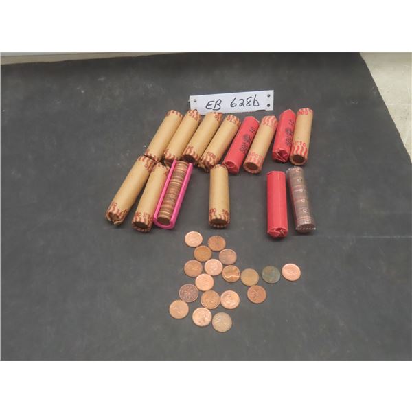 Thirteen Rolls of Pennies and One Partial