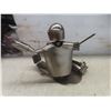 Image 3 : Two Custom Made Metal Sculptures, 11 1/2" and 6 1/2" Tall, and Four Shot Glasses