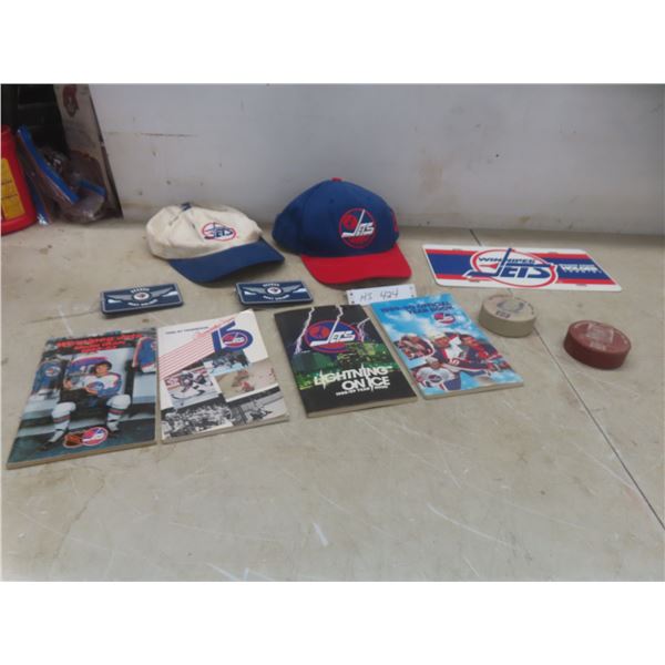 Winnipeg Jets Memorabilia Lot Incl Beer Caps, Season Seat Holder, Pucks, 1975–76 Bobby Hull