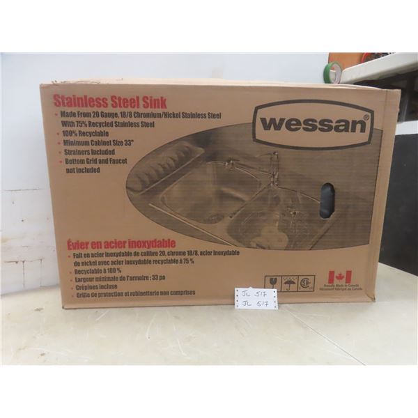 New in Box Wessan Stainless Steel Double Kitchen Sink w/ Strainers, 31" x 20 1/2" x 7"