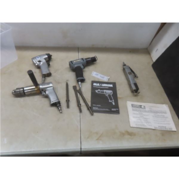 4 Air Tools Incl Hammer Chisel, 3/8" Impact Wrench, Drill and Body Saw