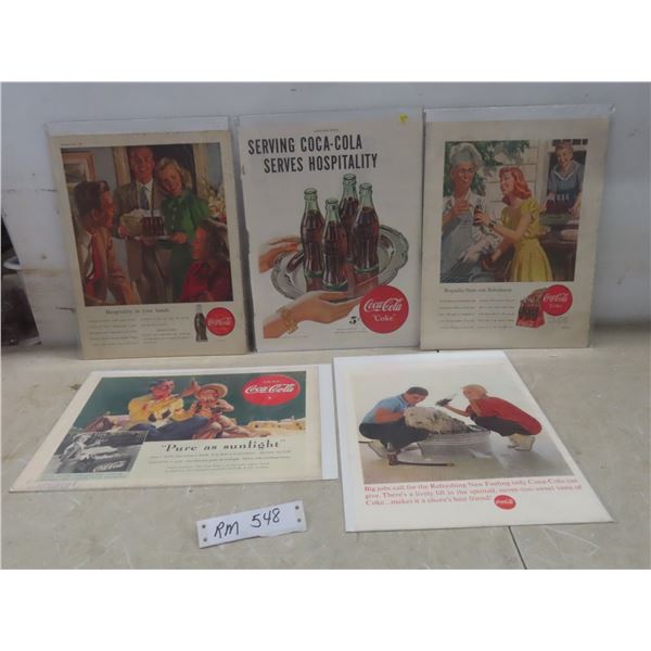 Five 1940s Coca-Cola Advertising Prints, 14" x 11"