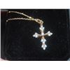 Image 2 : New 18K Gold Plated 32.0MM Simulated Diamond CZ Cross Necklace, Chain 17" Long