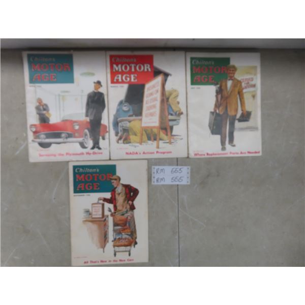 Four 1955 and 1956 Chilton’s Motor Age Magazines w/ Great Ads