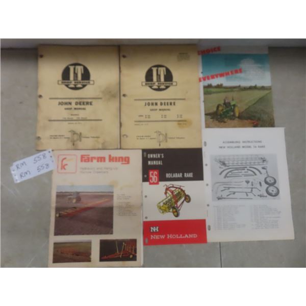Five Vtg John Deere, New Holland and Farm King Manuals and Advertising
