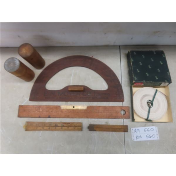 Seven Vtg Woodworking Rabone Tape Measures, Level
