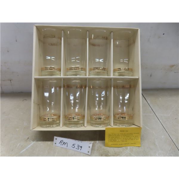 Vtg International Harvester Dealership Highball Dominion Glasses w/ 24K Gold Overlay, Set of Eight