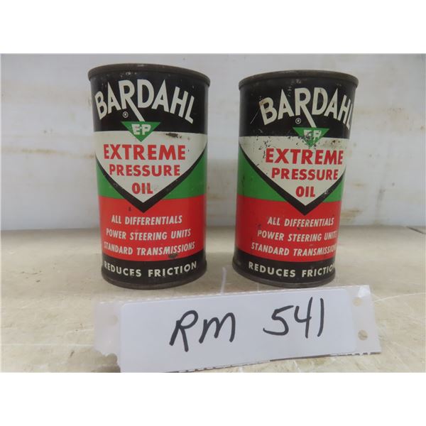 Two 1950s Bardahl Oil Twelve Ounce Unopened Tin Cans, New Old Stock