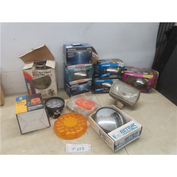 Amber Rotating Beacon 12V Lamp, Two Speed Fan, NOS Halogen Sealed Beam Headlights and Fog Light